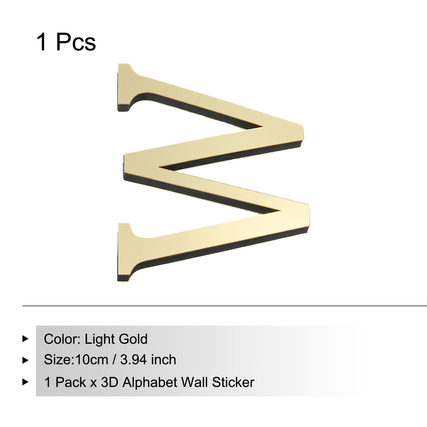 Harfington 3D Acrylic Alphabet Mirror Wall Stickers Letter W Self-Adhesive Light Gold