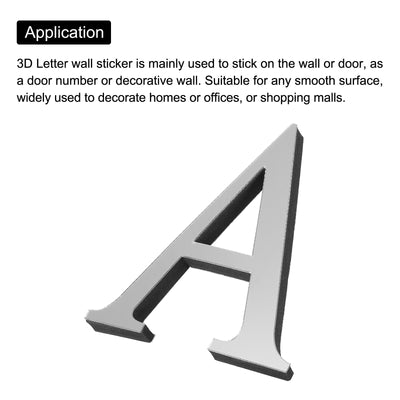 Harfington 3D Acrylic Alphabet Mirror Wall Stickers Letter a Self-Adhesive Silver Tone