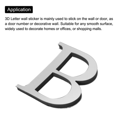 Harfington 3D Acrylic Alphabet Mirror Wall Stickers Letter B Self-Adhesive Silver Tone