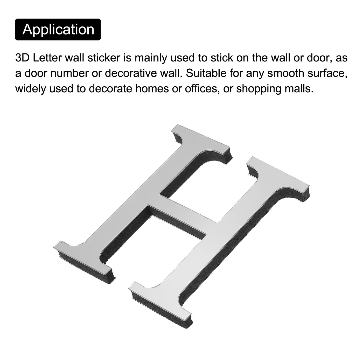 Harfington 3D Acrylic Alphabet Mirror Wall Stickers Letter H Self-Adhesive Silver Tone