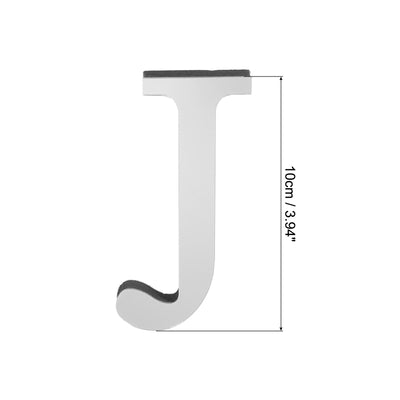 Harfington 3D Acrylic Alphabet Mirror Wall Stickers Letter J Self-Adhesive Silver Tone