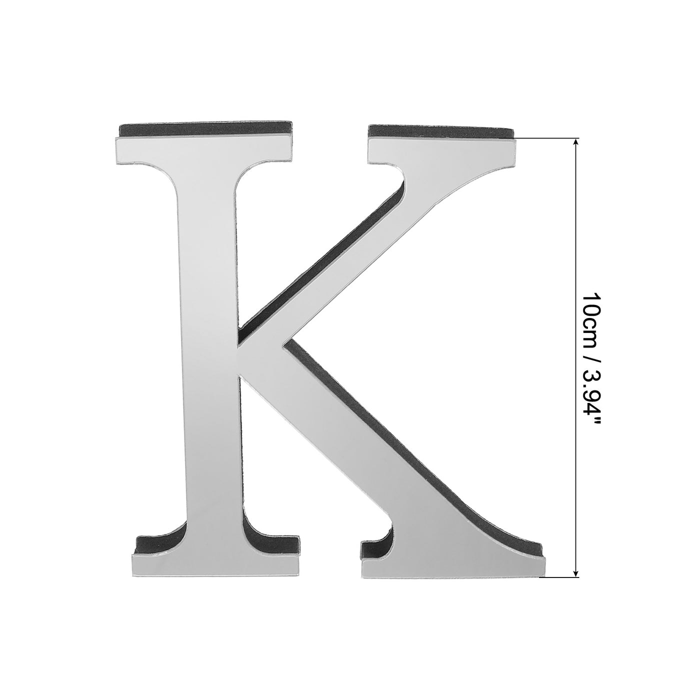 Harfington 3D Acrylic Alphabet Mirror Wall Stickers Letter K Self-Adhesive Silver Tone