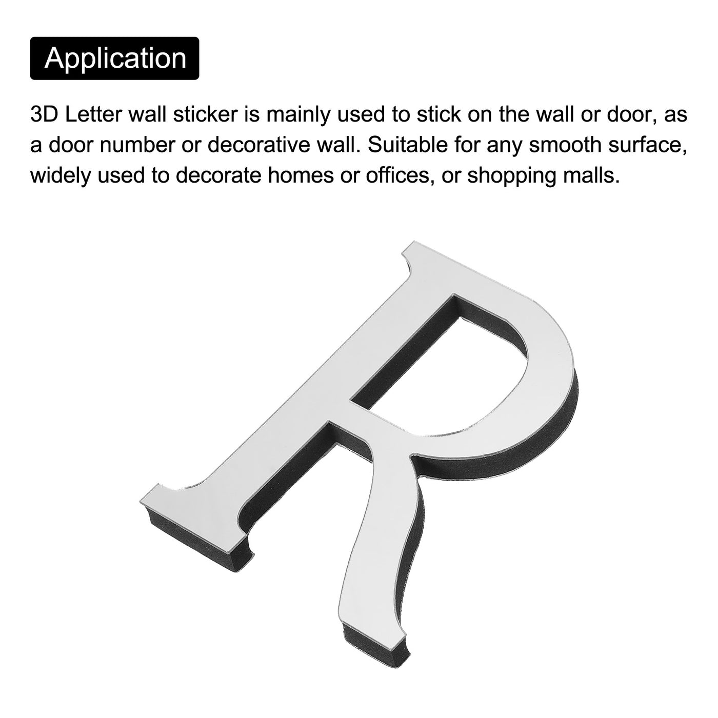 Harfington 3D Acrylic Alphabet Mirror Wall Stickers Letter R Self-Adhesive Silver Tone