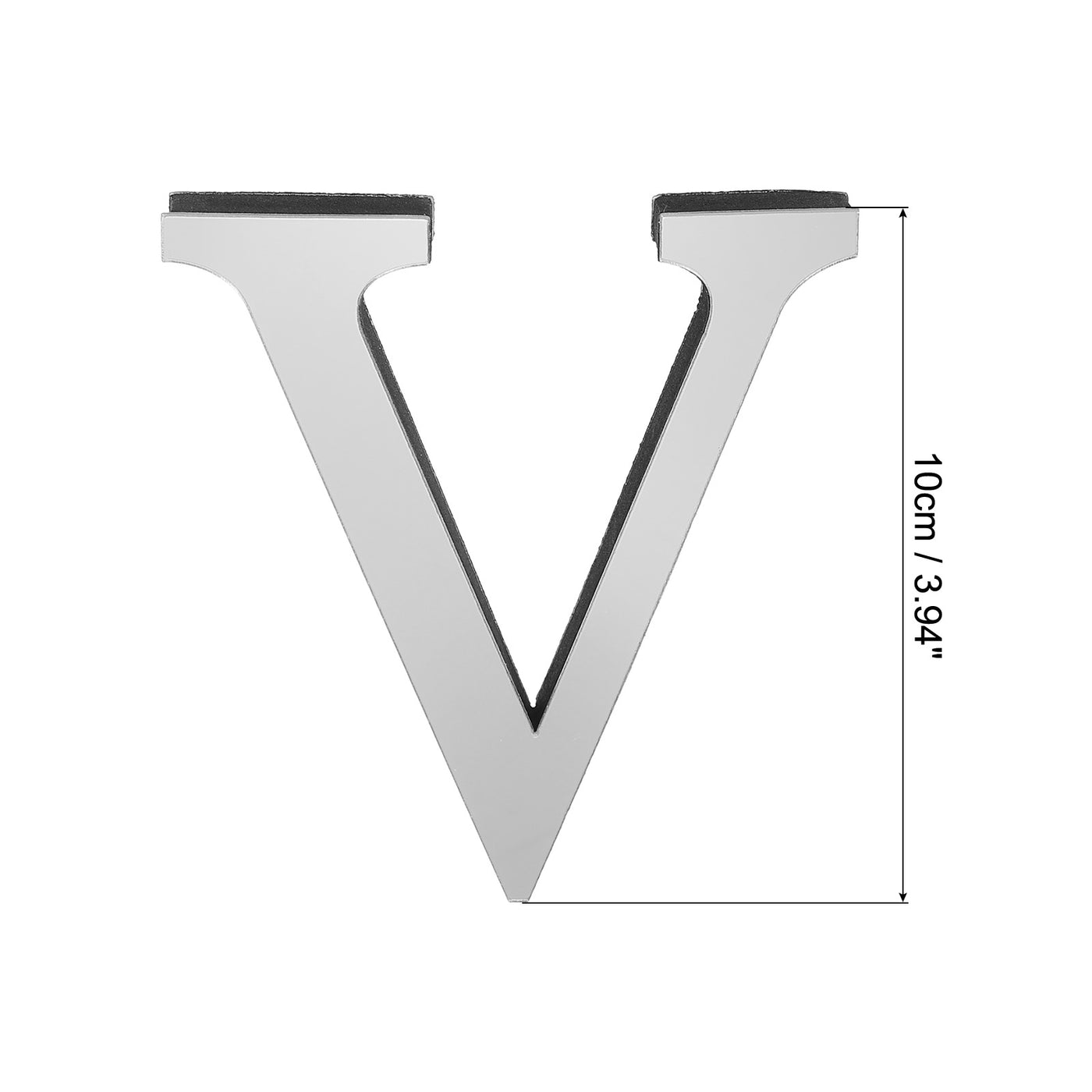 Harfington 3D Acrylic Alphabet Mirror Wall Stickers Letter V Self-Adhesive Silver Tone