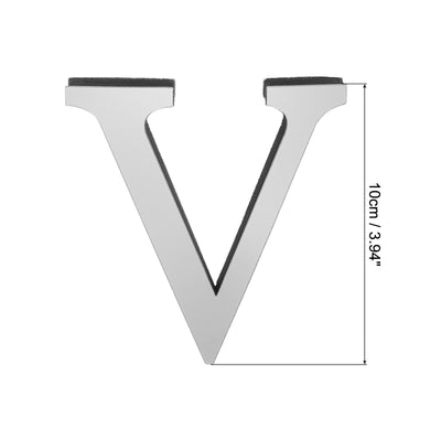 Harfington 3D Acrylic Alphabet Mirror Wall Stickers Letter V Self-Adhesive Silver Tone