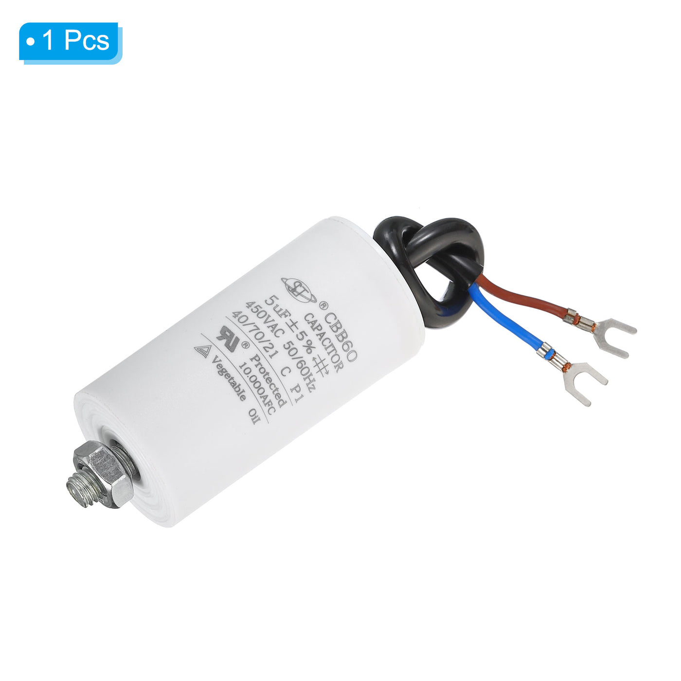 Harfington CBB60 5uF Run Capacitor, AC450V 2 Wires 50/60Hz Cylinder with Screw 65x35mm