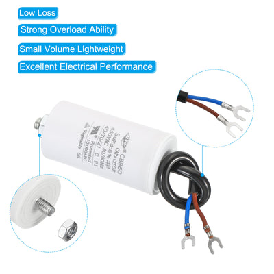 Harfington CBB60 5uF Run Capacitor, AC450V 2 Wires 50/60Hz Cylinder with Screw 65x35mm