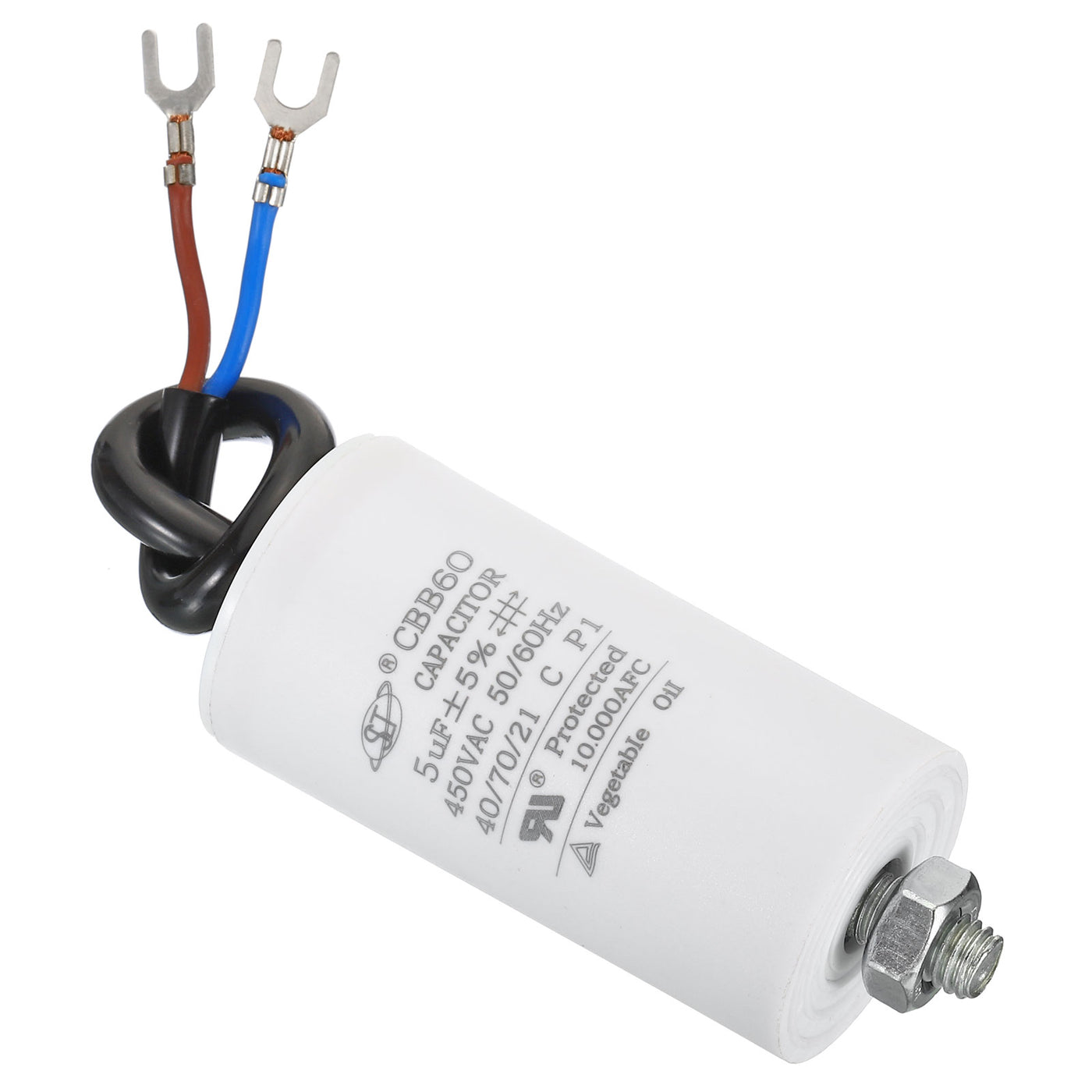 Harfington CBB60 5uF Run Capacitor, AC450V 2 Wires 50/60Hz Cylinder with Screw 65x35mm