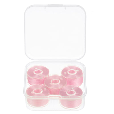 Harfington Prewound Sewing Bobbin Thread Set of 5pcs with Storage Plastic Case, Pale Pink