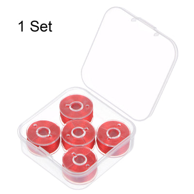 Harfington Prewound Sewing Bobbin Thread Set of 5pcs with Storage Plastic Case, Red