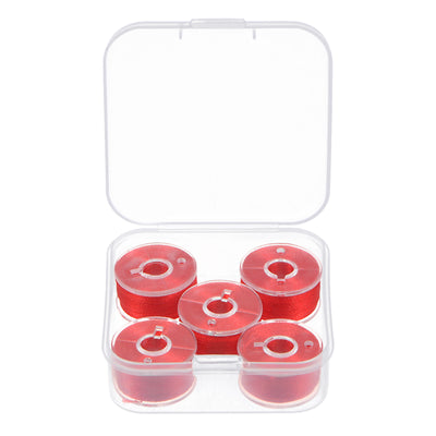 Harfington Prewound Sewing Bobbin Thread Set of 5pcs with Storage Plastic Case, Red