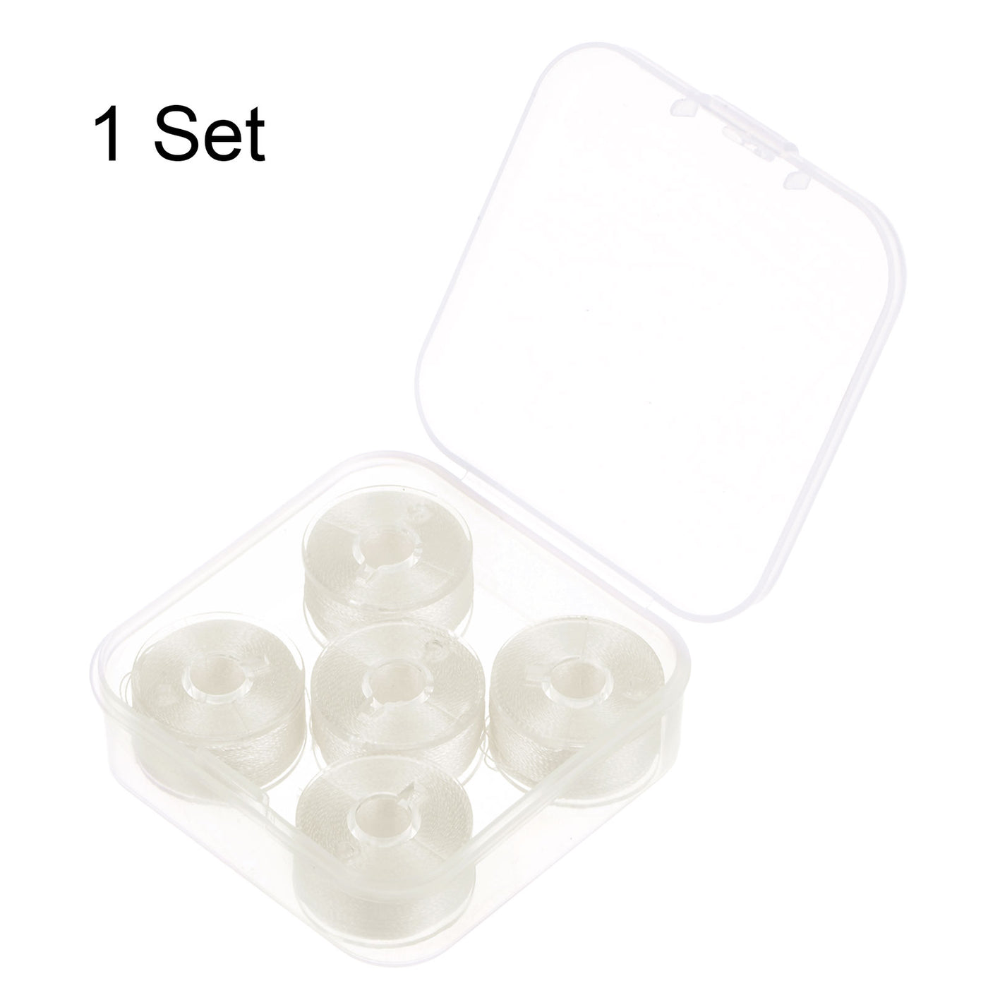 Harfington Prewound Sewing Bobbin Thread Set of 5pcs with Storage Plastic Case, Cream