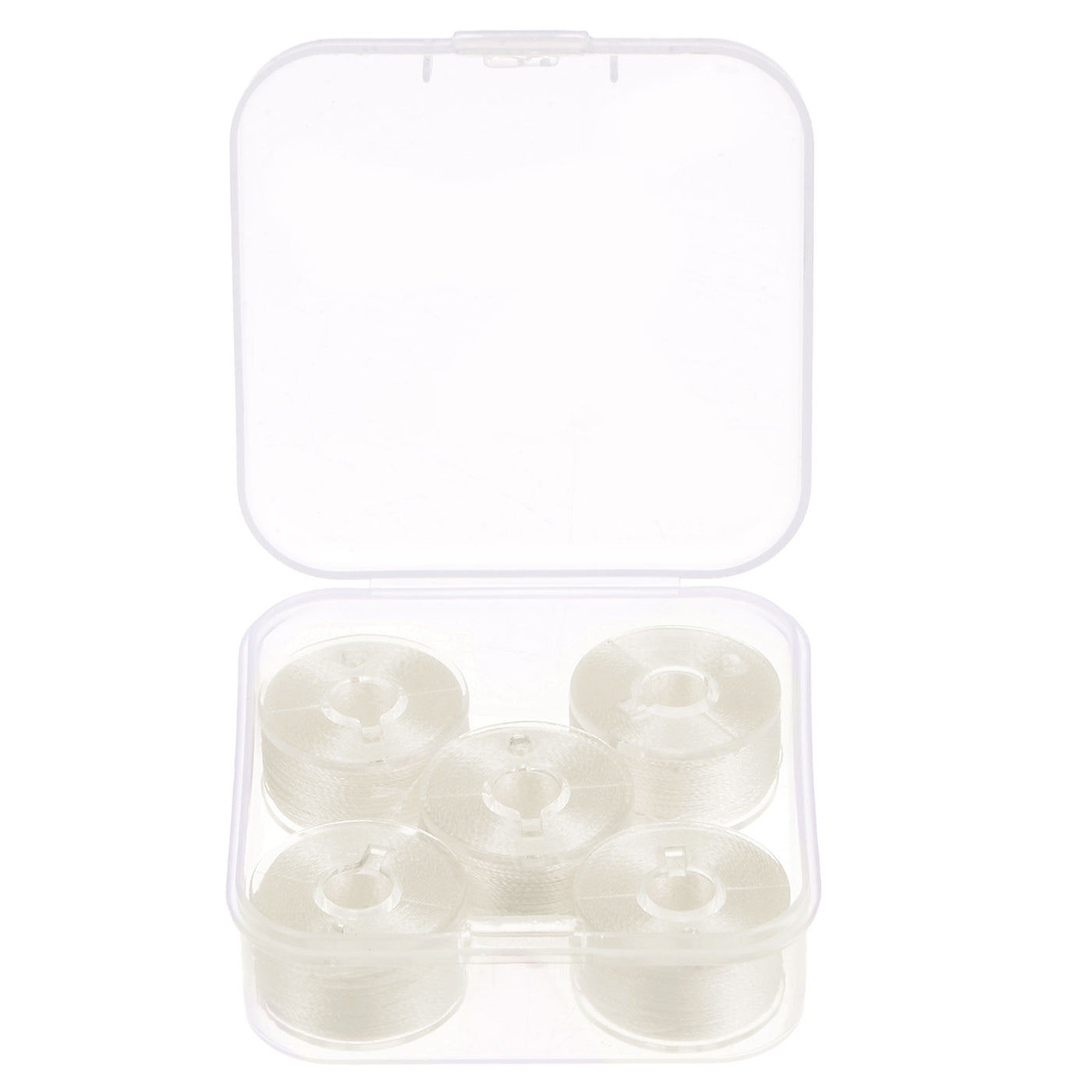 Harfington Prewound Sewing Bobbin Thread Set of 5pcs with Storage Plastic Case, Cream