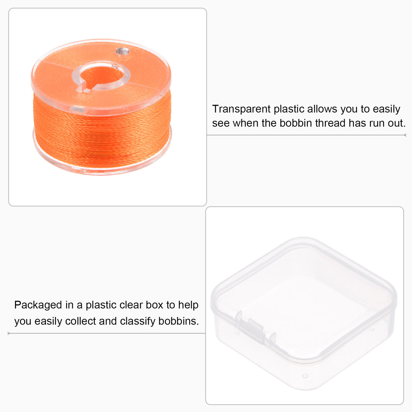 Harfington Prewound Sewing Bobbin Thread Set of 5pcs with Storage Plastic Case, Dark Orange