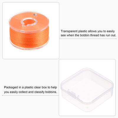 Harfington Prewound Sewing Bobbin Thread Set of 5pcs with Storage Plastic Case, Dark Orange