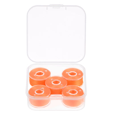 Harfington Prewound Sewing Bobbin Thread Set of 5pcs with Storage Plastic Case, Dark Orange