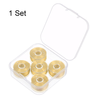 Harfington Prewound Sewing Bobbin Thread Set of 5pcs with Storage Plastic Case, Wheat