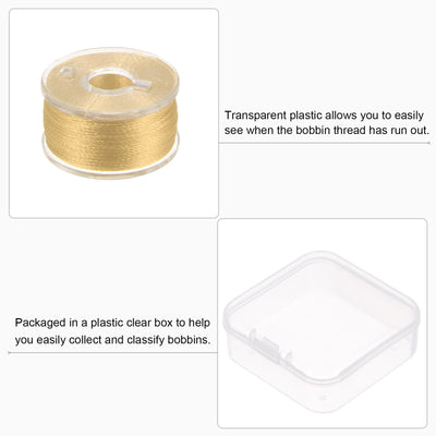 Harfington Prewound Sewing Bobbin Thread Set of 5pcs with Storage Plastic Case, Wheat