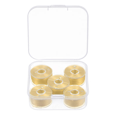 Harfington Prewound Sewing Bobbin Thread Set of 5pcs with Storage Plastic Case, Wheat