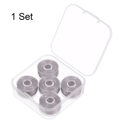 Harfington Prewound Sewing Bobbin Thread Set of 5pcs with Storage Plastic Case, Silver Pink