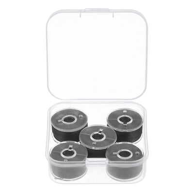 Harfington Prewound Sewing Bobbin Thread Set of 5pcs with Storage Plastic Case, Black