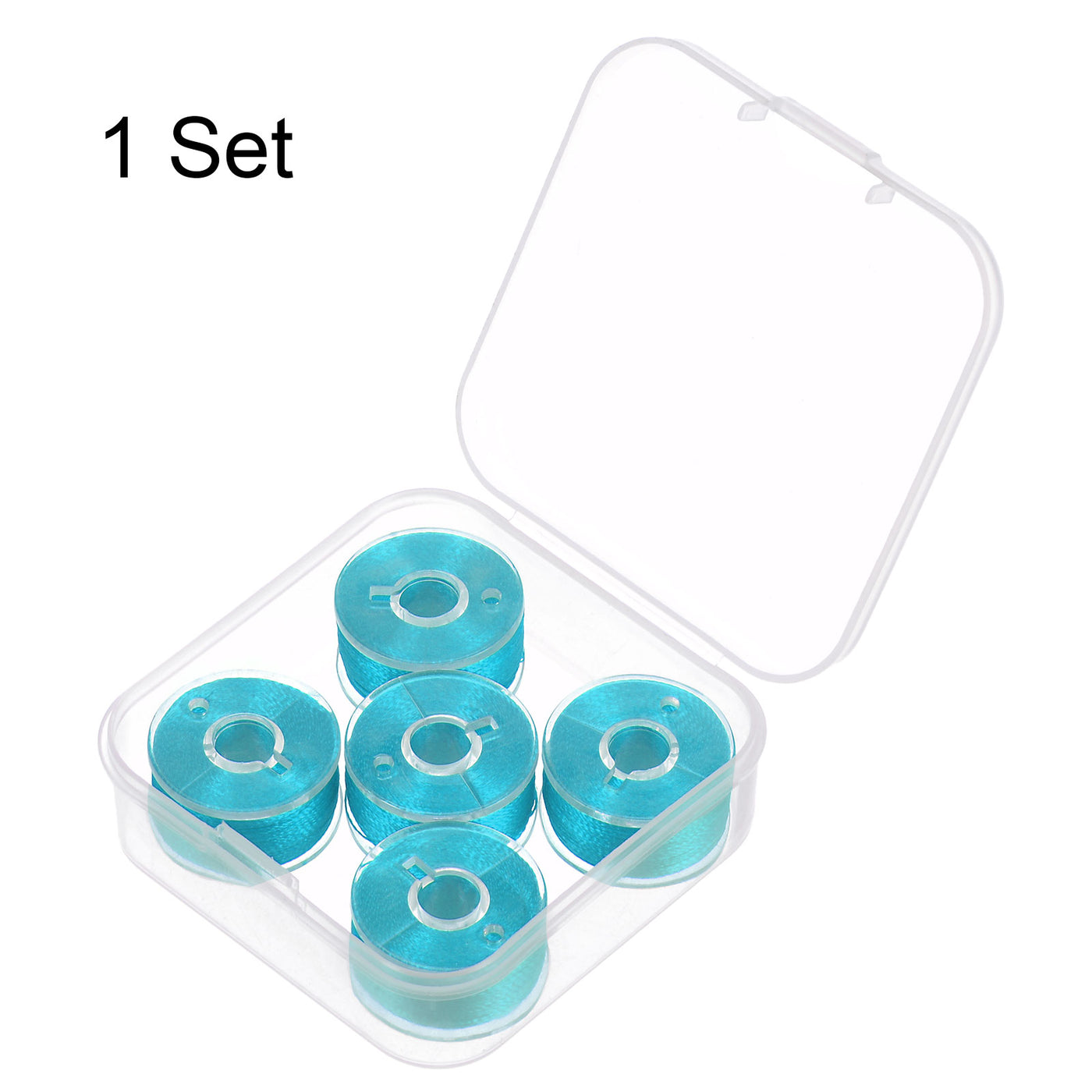 Harfington Prewound Sewing Bobbin Thread Set of 5pcs with Storage Plastic Case, Blue Green