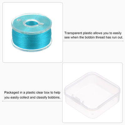 Harfington Prewound Sewing Bobbin Thread Set of 5pcs with Storage Plastic Case, Blue Green