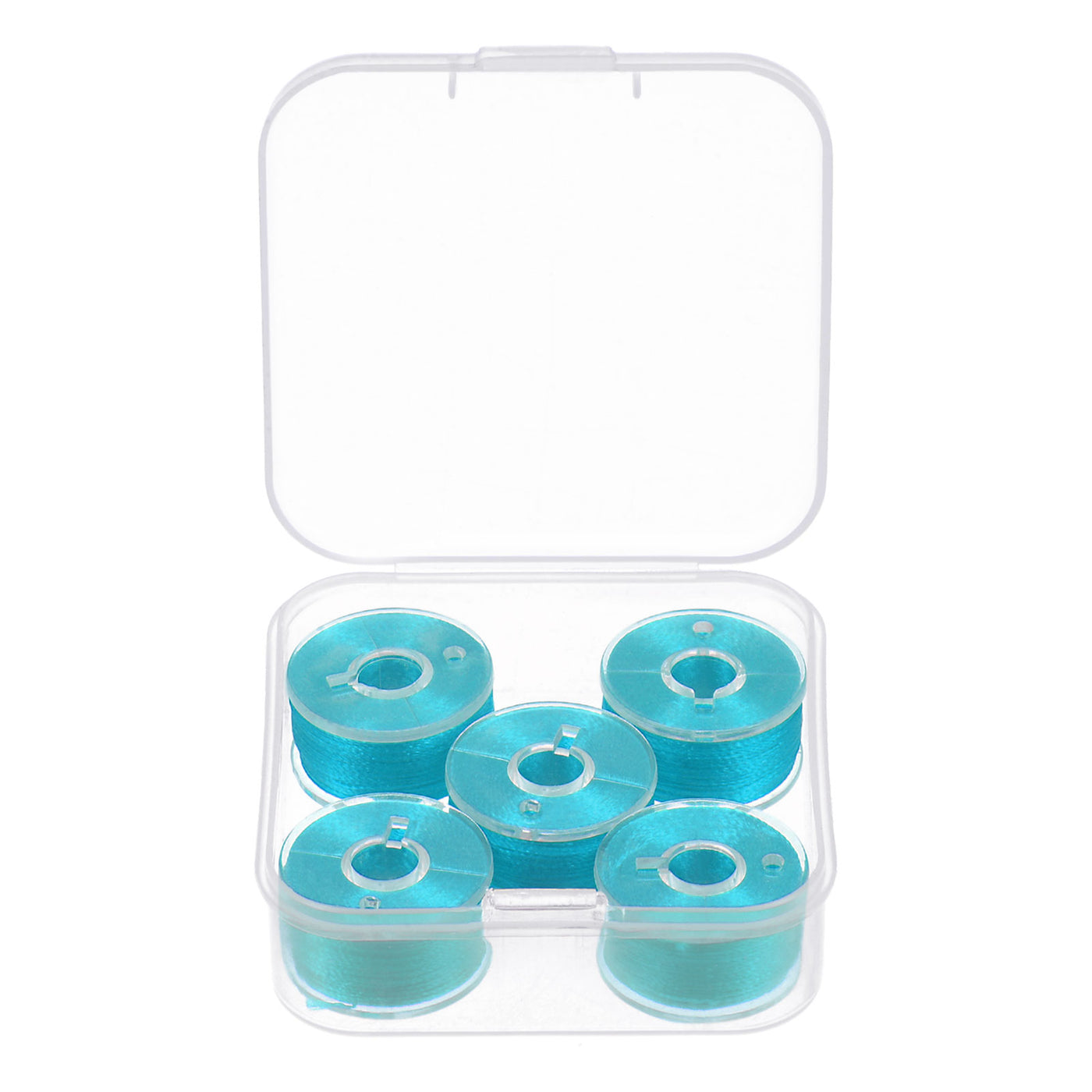 Harfington Prewound Sewing Bobbin Thread Set of 5pcs with Storage Plastic Case, Blue Green