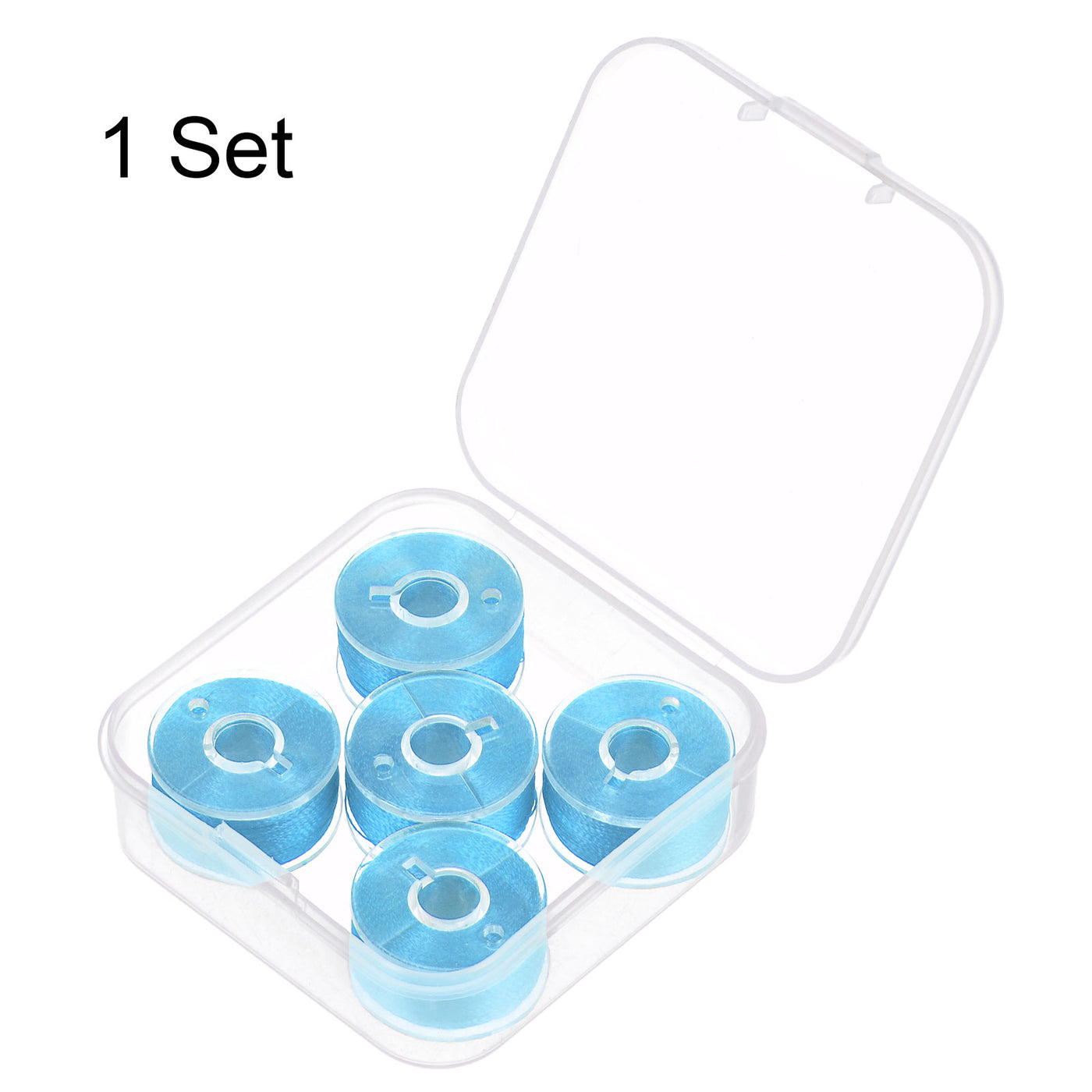 Harfington Prewound Sewing Bobbin Thread Set of 5pcs with Storage Plastic Case, Sky Blue