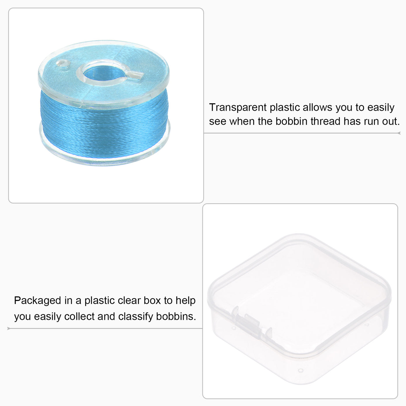 Harfington Prewound Sewing Bobbin Thread Set of 5pcs with Storage Plastic Case, Sky Blue