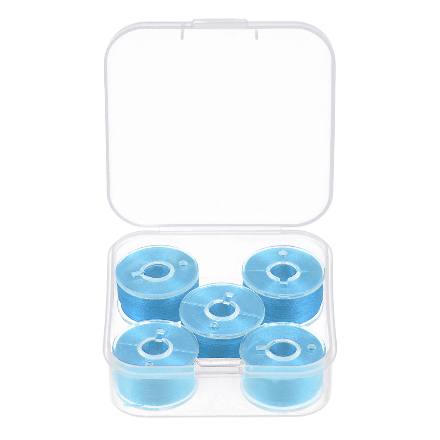 Harfington Prewound Sewing Bobbin Thread Set of 5pcs with Storage Plastic Case, Sky Blue