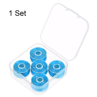 Harfington Prewound Sewing Bobbin Thread Set of 5pcs with Storage Plastic Case, Light Blue