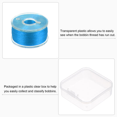 Harfington Prewound Sewing Bobbin Thread Set of 5pcs with Storage Plastic Case, Light Blue