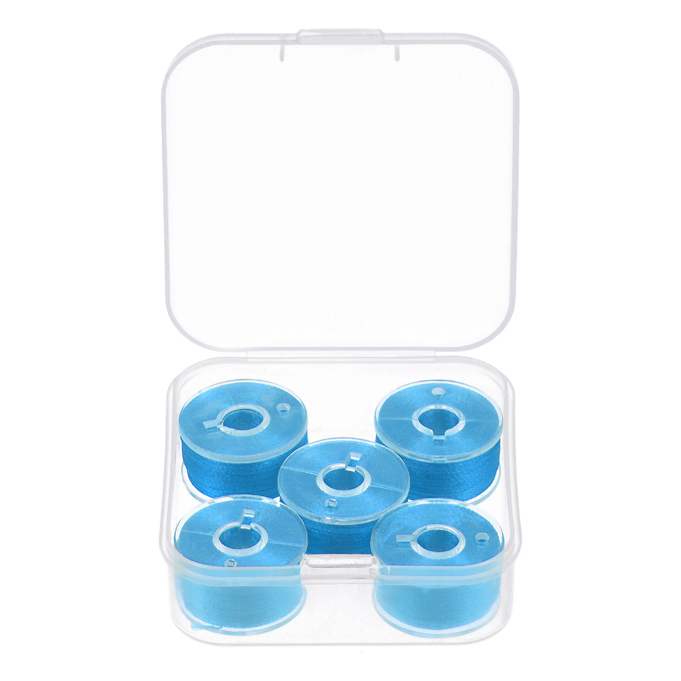 Harfington Prewound Sewing Bobbin Thread Set of 5pcs with Storage Plastic Case, Light Blue