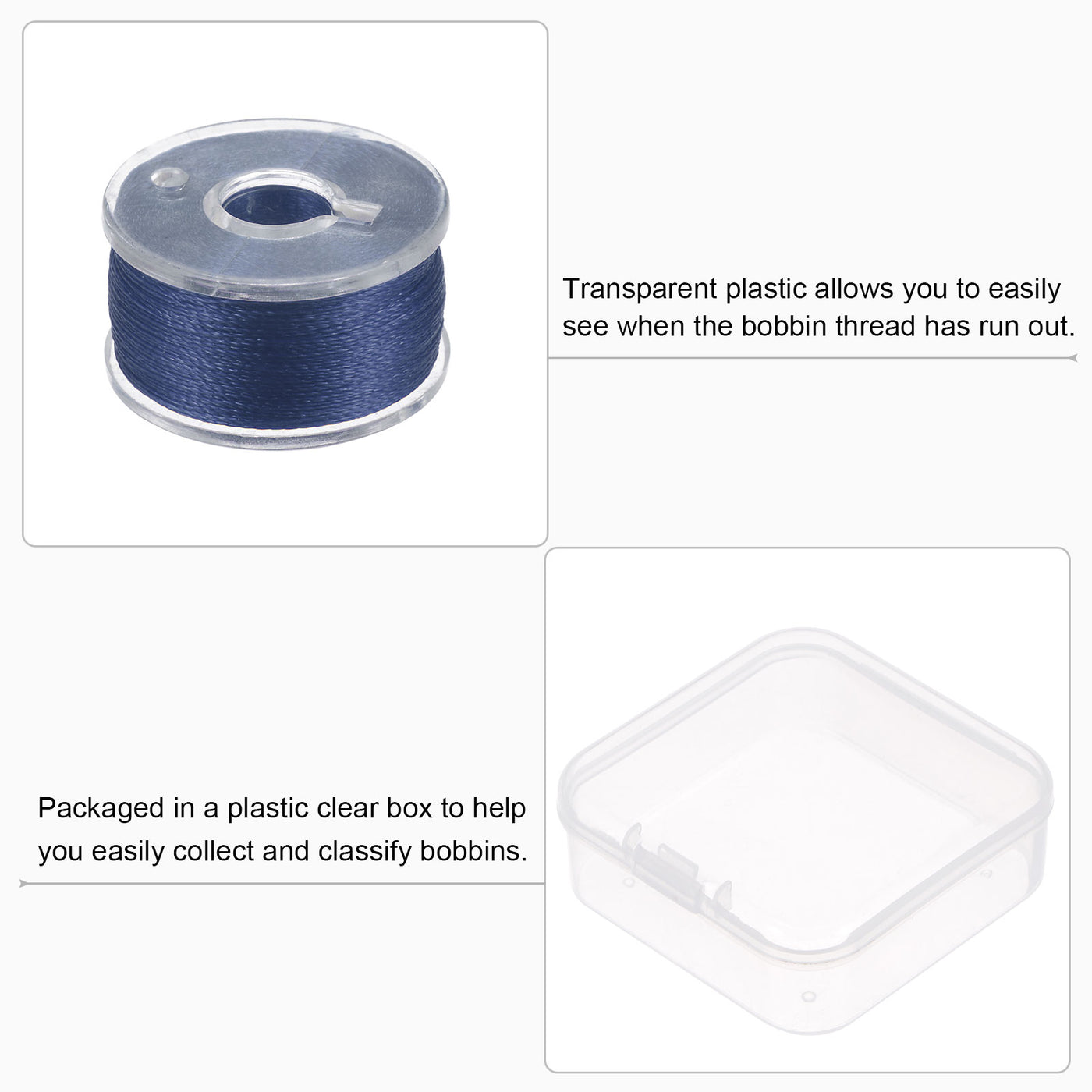 Harfington Prewound Sewing Bobbin Thread Set of 5pcs with Storage Plastic Case, Dark Blue