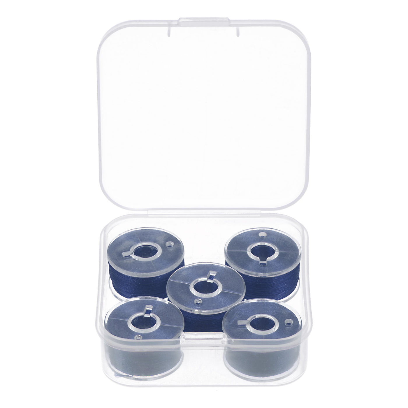 Harfington Prewound Sewing Bobbin Thread Set of 5pcs with Storage Plastic Case, Dark Blue