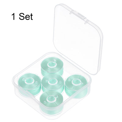 Harfington Prewound Sewing Bobbin Thread Set of 5pcs with Storage Plastic Case, Light Green