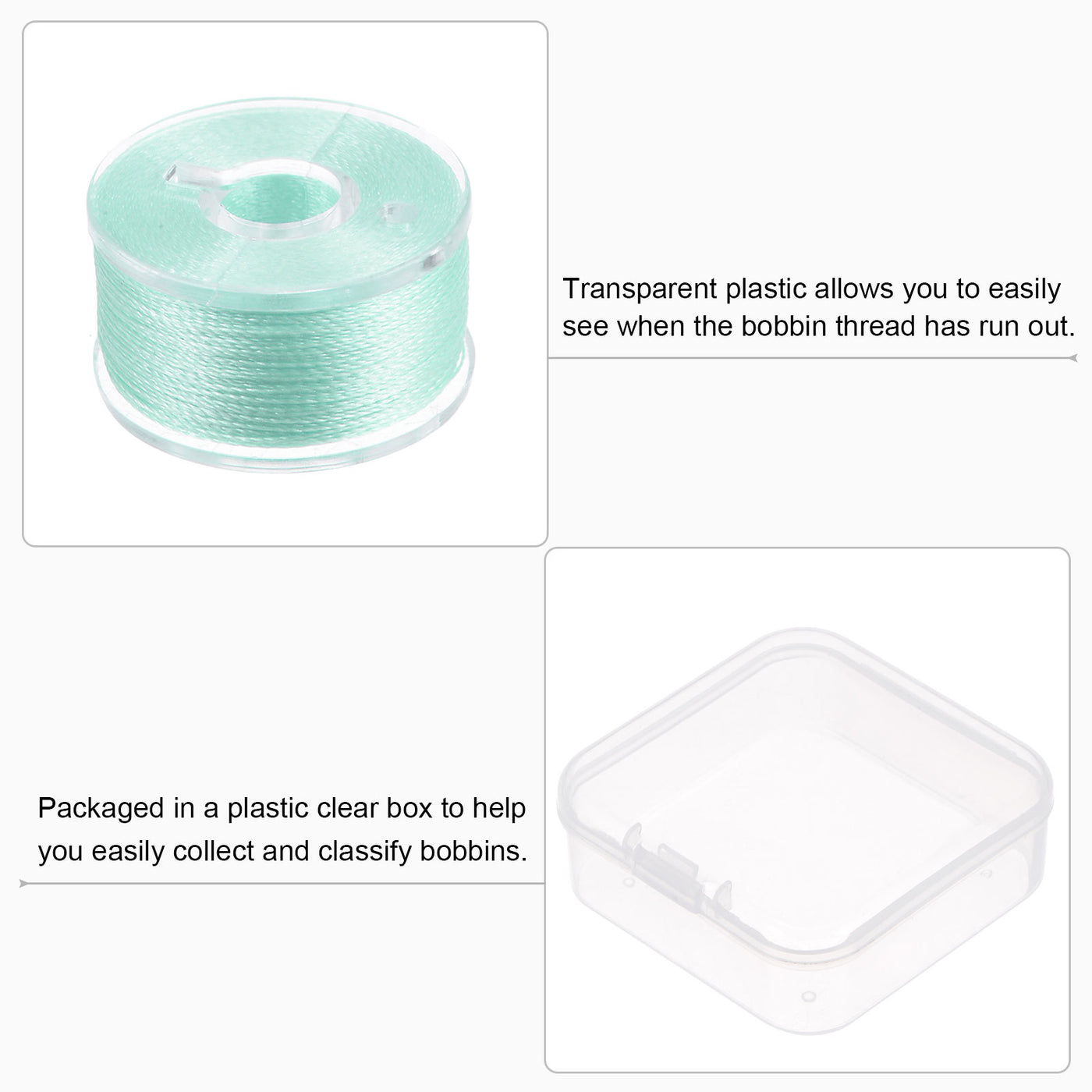 Harfington Prewound Sewing Bobbin Thread Set of 5pcs with Storage Plastic Case, Light Green