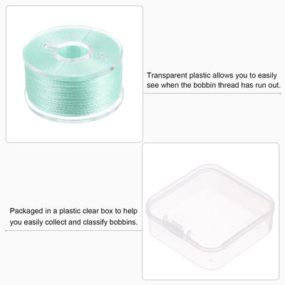 Harfington Prewound Sewing Bobbin Thread Set of 5pcs with Storage Plastic Case, Light Green