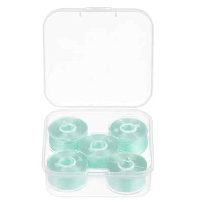 Harfington Prewound Sewing Bobbin Thread Set of 5pcs with Storage Plastic Case, Light Green