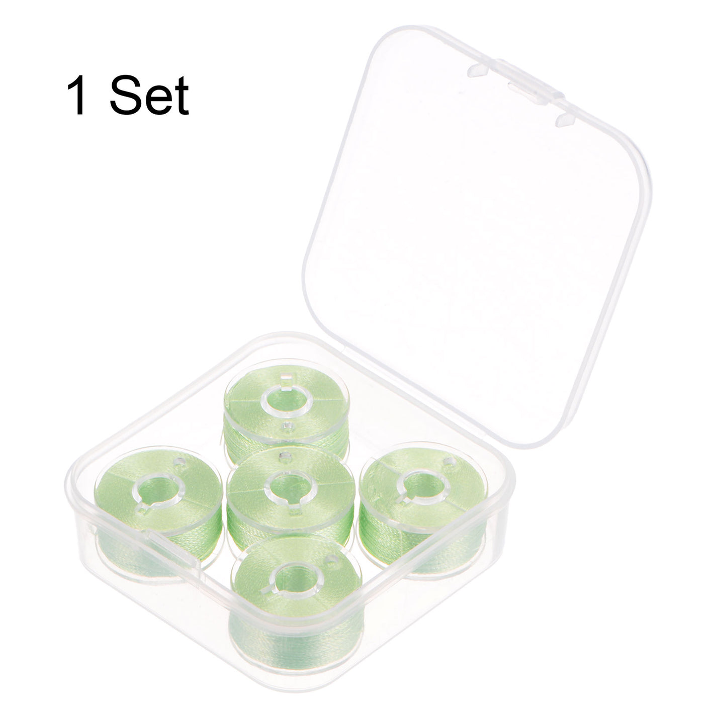 Harfington Prewound Sewing Bobbin Thread Set of 5pcs with Storage Plastic Case, Tea Green