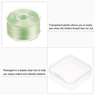 Harfington Prewound Sewing Bobbin Thread Set of 5pcs with Storage Plastic Case, Tea Green