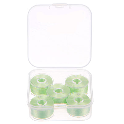 Harfington Prewound Sewing Bobbin Thread Set of 5pcs with Storage Plastic Case, Tea Green