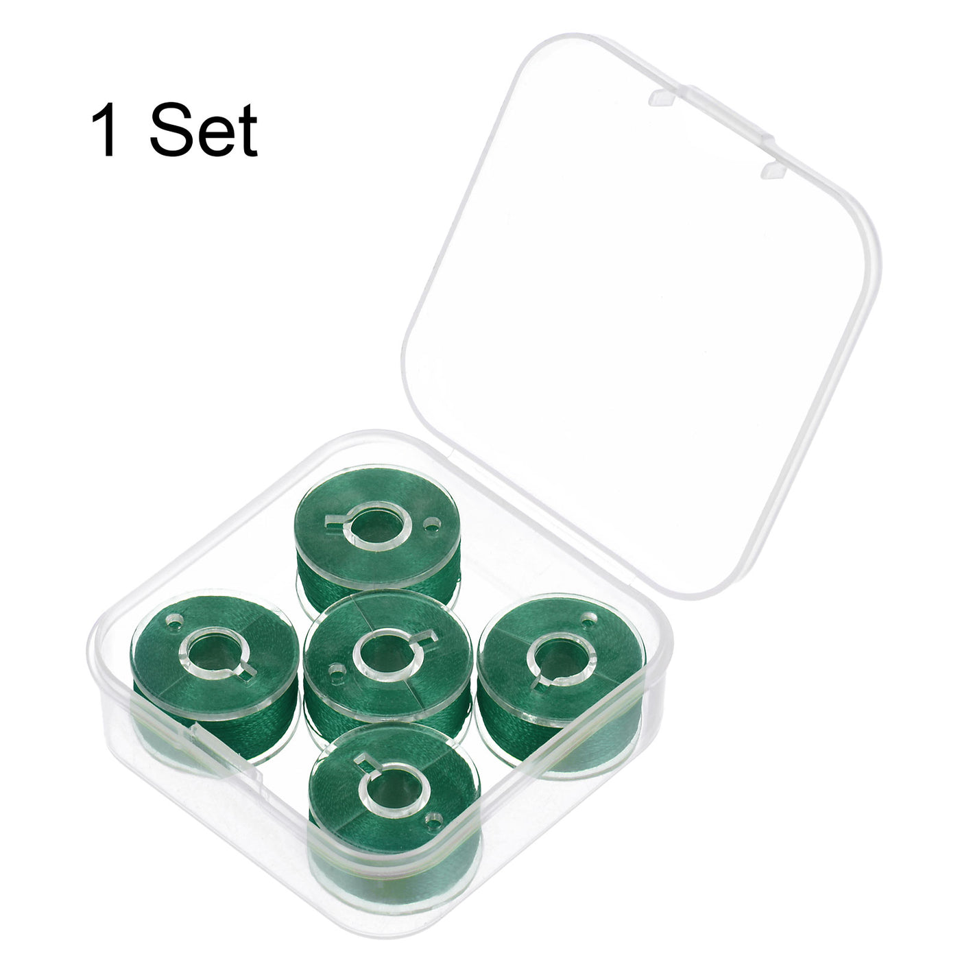 Harfington Prewound Sewing Bobbin Thread Set of 5pcs with Storage Plastic Case, Dark Green