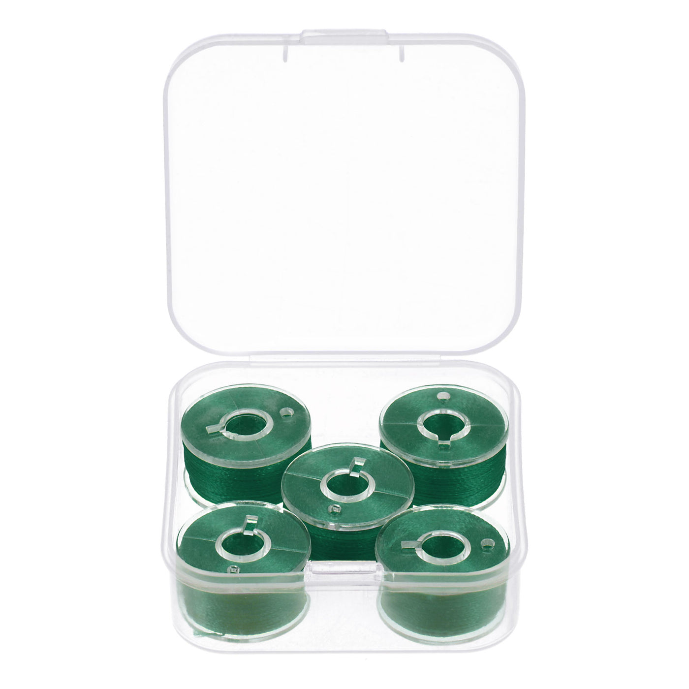 Harfington Prewound Sewing Bobbin Thread Set of 5pcs with Storage Plastic Case, Dark Green