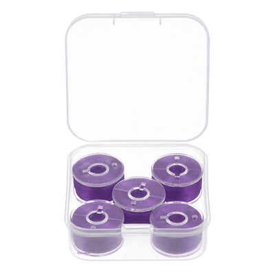 Harfington Prewound Sewing Bobbin Thread Set of 5pcs with Storage Plastic Case, Deep Purple