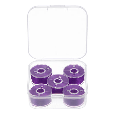 Harfington Prewound Sewing Bobbin Thread Set of 5pcs with Storage Plastic Case, Purple