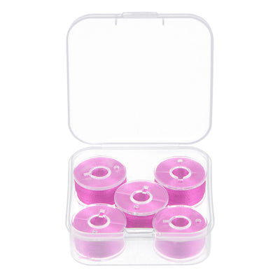 Harfington Prewound Sewing Bobbin Thread Set of 5pcs with Storage Plastic Case, Medium Pink