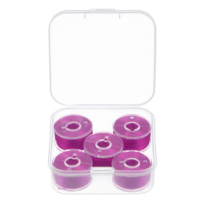 Harfington Prewound Sewing Bobbin Thread Set of 5pcs with Storage Plastic Case, Dark Pink