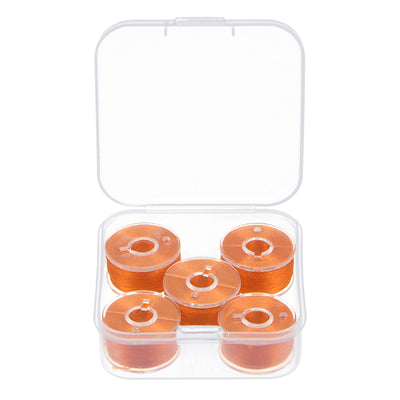 Harfington Prewound Sewing Bobbin Thread Set of 5pcs W Storage Plastic Case, Bright Orange